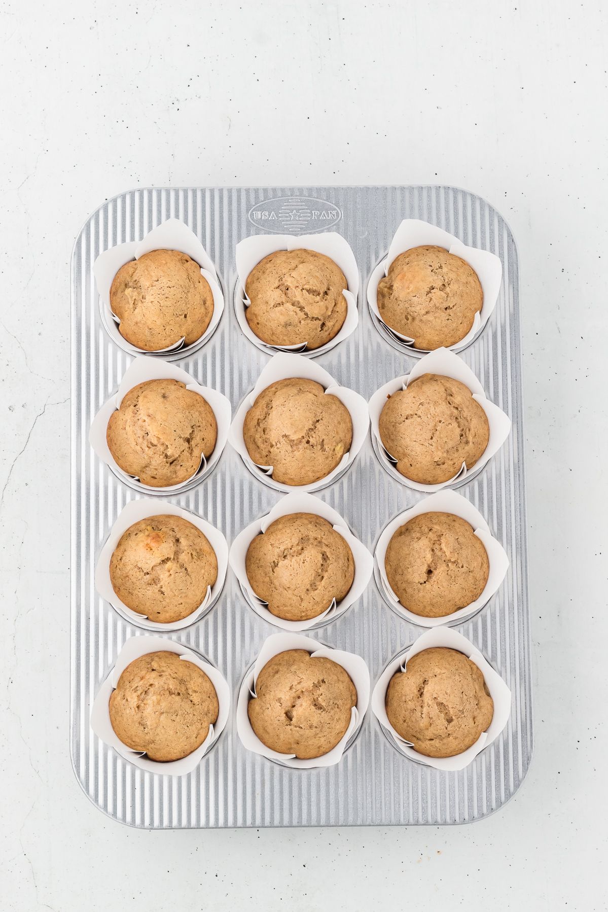 Baked healthy banana muffins in the muffin tin