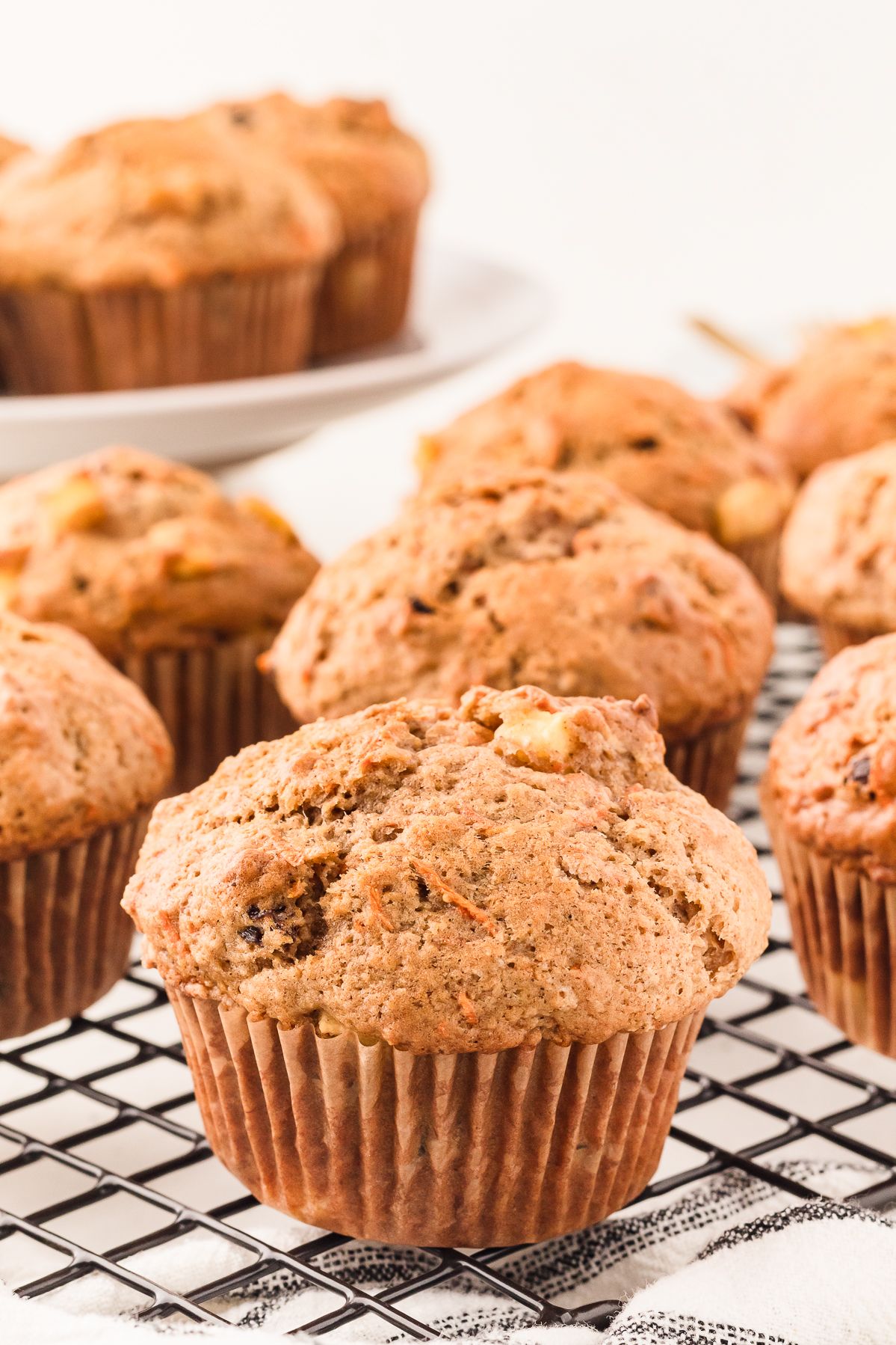Morning glory muffins on a wire cooling rack