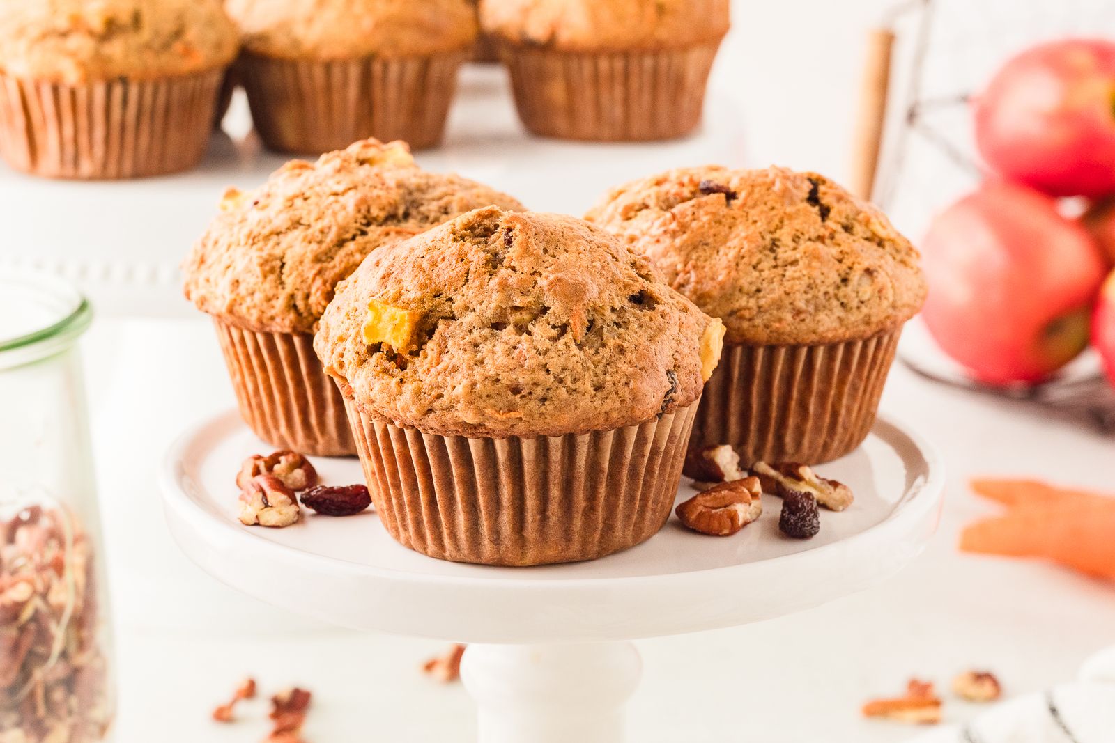 Morning glory muffins with fresh apples and pecans